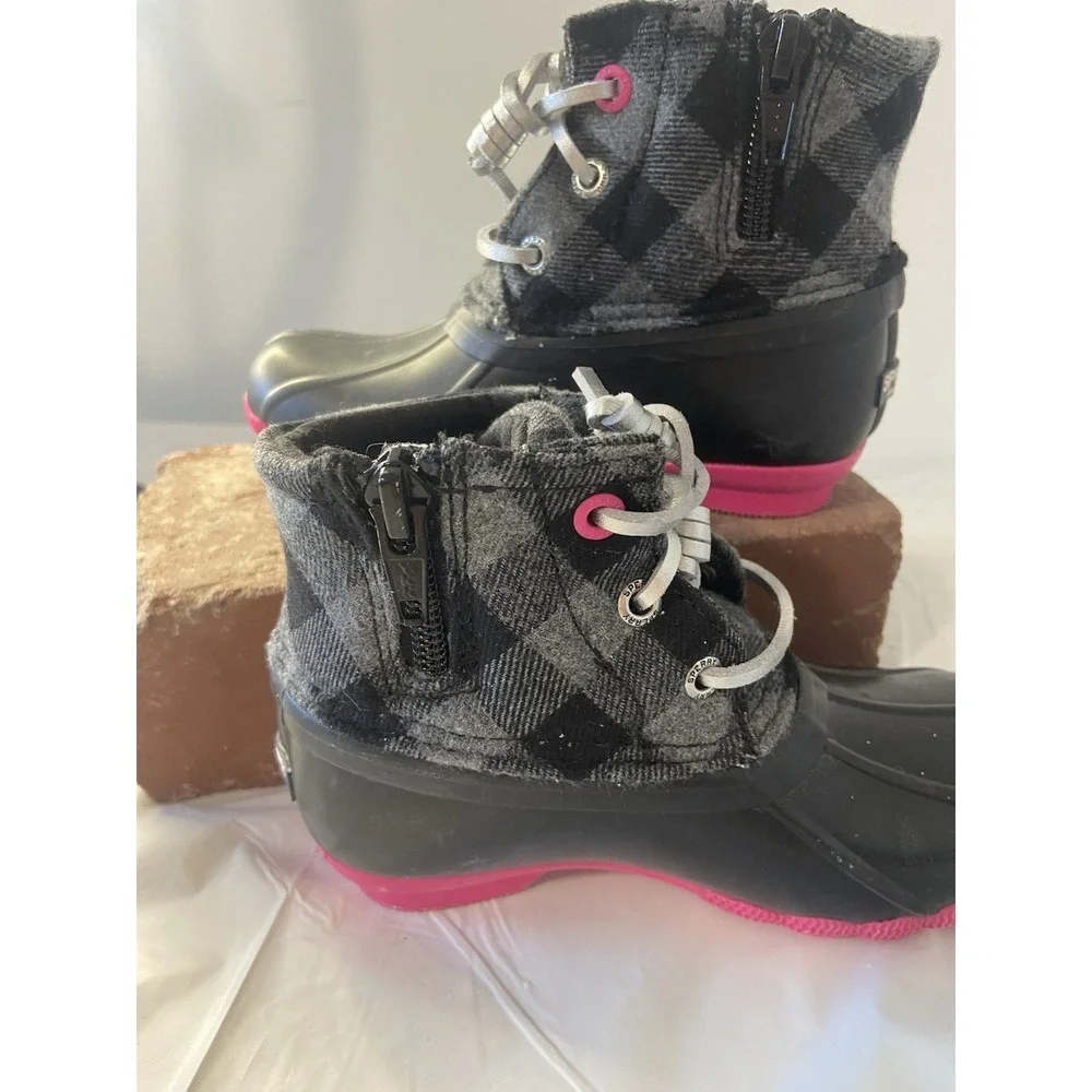 Sperry Girls Saltwater Duck Waterproof Boots-Blk/ Gray/Pink-Size 9M‎ Childrens